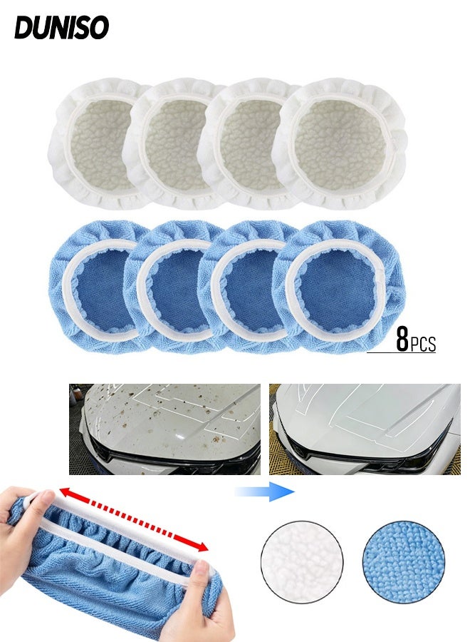 DUNISO 8Pcs 5-6 Inch Car Polisher Pad Bonnet Set,Microfiber Polishing Bonnets and Waxing Bonnets,Resistant to Deformation,Easy to Use,for Car Truck Motorcycle Boat Polish - Image 1