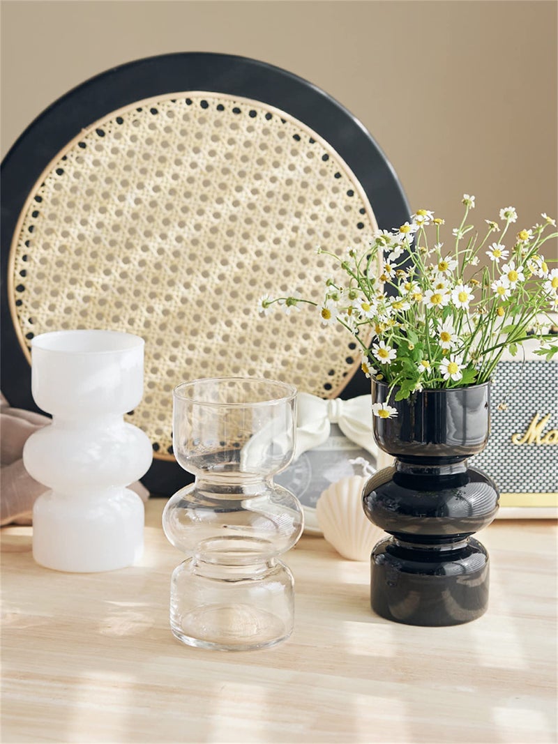 JSPYFITS Glass Hydroponic Flower Vase  7 Inches Colored Glass Bubble Vase for Flower  Three-Layer Glass Funky Vase for Home/Office/Weddings/Party Table Flower Decor (White) - Image 4