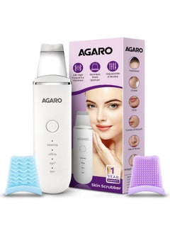 AGARO Ultrasonic Facial Skin Scrubber For Wet Skin, Blackheads Remover And Facial Pores Cleaner With 4 Modes, Facial Scrubber Stainless Steel Spatula Safe For Skin, Come With Extractor For Facial Deep Cleansing, 2 Silicone Covers Included, Rechargeable, White  - Image 1