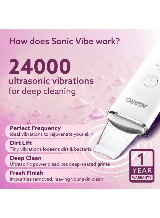 AGARO Ultrasonic Facial Skin Scrubber For Wet Skin, Blackheads Remover And Facial Pores Cleaner With 4 Modes, Facial Scrubber Stainless Steel Spatula Safe For Skin, Come With Extractor For Facial Deep Cleansing, 2 Silicone Covers Included, Rechargeable, White - Image 2