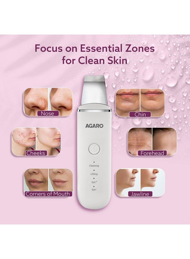 AGARO Ultrasonic Facial Skin Scrubber For Wet Skin, Blackheads Remover And Facial Pores Cleaner With 4 Modes, Facial Scrubber Stainless Steel Spatula Safe For Skin, Come With Extractor For Facial Deep Cleansing, 2 Silicone Covers Included, Rechargeable, White - Image 5