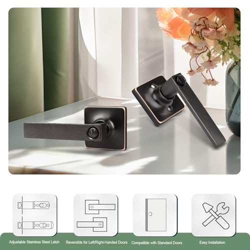 GOBEKOR 5 Pack Oil Rubbed Bronze Door Handle Interior Door Levers Privacy for Bedroom Bathroom Square Door Handles Keyless Straight Levers - Image 5