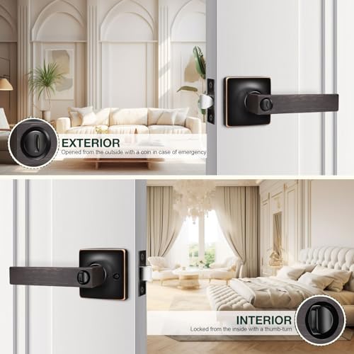 GOBEKOR 5 Pack Oil Rubbed Bronze Door Handle Interior Door Levers Privacy for Bedroom Bathroom Square Door Handles Keyless Straight Levers - Image 4
