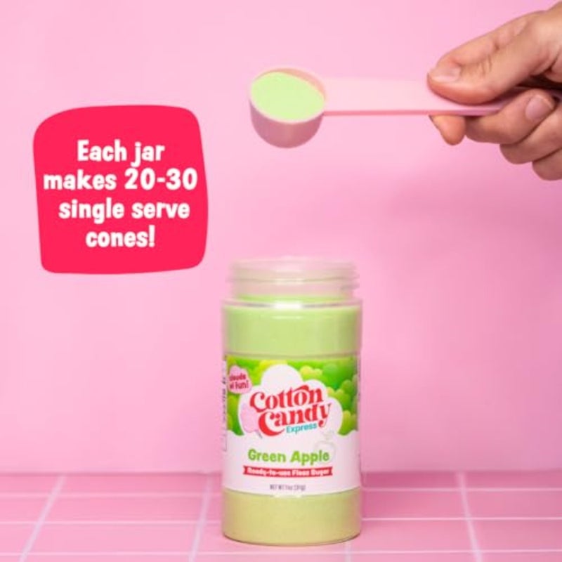 Cotton Candy Express Floss Sugar Variety Pack 5-11oz Plastic Jars of Lime, Watermelon, Pina Colada, Blue Raspberry, Pink Vanilla Flossing Sugars. Use with Cotton Candy Express countertop machine - Image 2