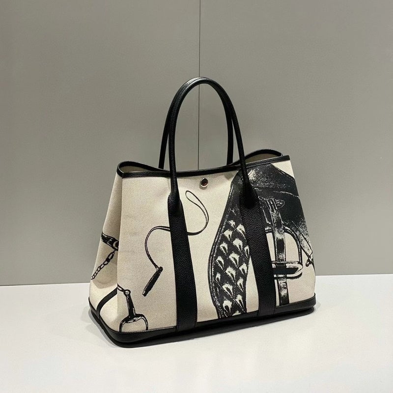 Explosive Canvas Leather Patch Color Garden Bag 2025 Summer Leisure Travel Art Graffiti Shoulder Handbag - Image 5