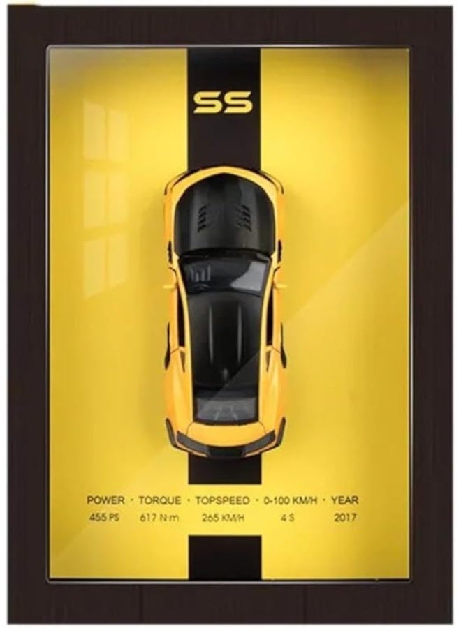 Wheels 1:32 Framed Blue Sports Car Model – Miniature Alloy Car Wall Art for Home or Office Décor, Collectible Automotive Display for Living Room Decoration, Shelf Accent, or Desk Ornament, Yellow - Image 1