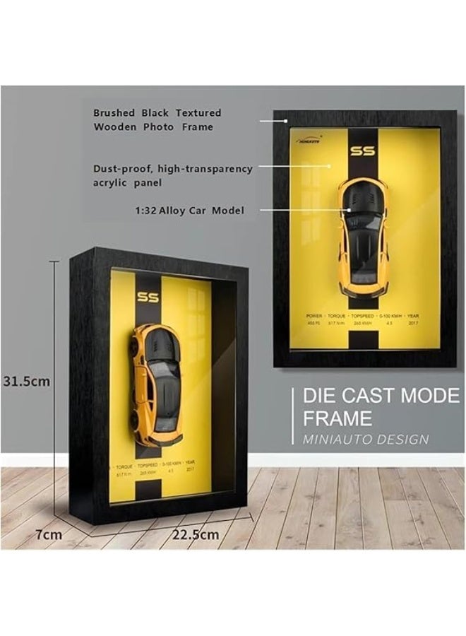 Wheels 1:32 Framed Blue Sports Car Model – Miniature Alloy Car Wall Art for Home or Office Décor, Collectible Automotive Display for Living Room Decoration, Shelf Accent, or Desk Ornament, Yellow - Image 2