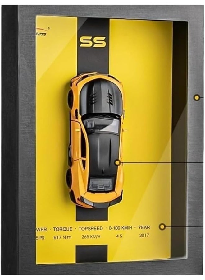 Wheels 1:32 Framed Blue Sports Car Model – Miniature Alloy Car Wall Art for Home or Office Décor, Collectible Automotive Display for Living Room Decoration, Shelf Accent, or Desk Ornament, Yellow - Image 3
