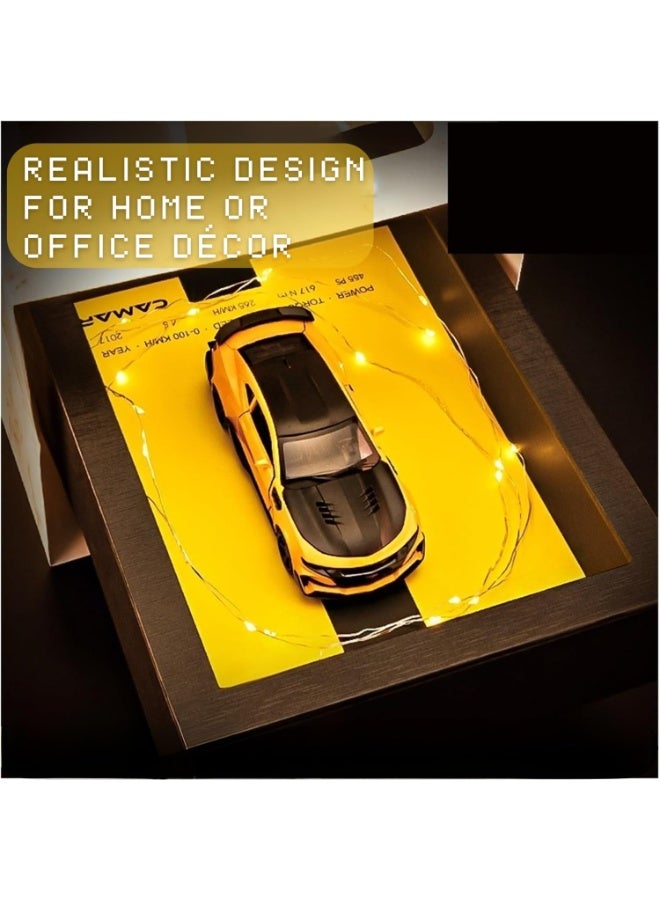 Wheels 1:32 Framed Blue Sports Car Model – Miniature Alloy Car Wall Art for Home or Office Décor, Collectible Automotive Display for Living Room Decoration, Shelf Accent, or Desk Ornament, Yellow - Image 4