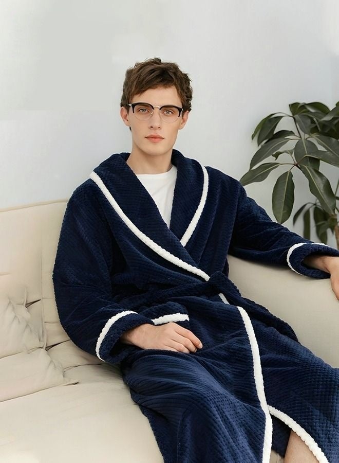Men's Coral Fleece Bathrobes Thickened Nightgowns Skin-Friendly Material Homewear Navy Blue - Image 1