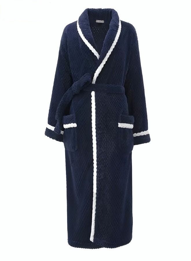 Men's Coral Fleece Bathrobes Thickened Nightgowns Skin-Friendly Material Homewear Navy Blue - Image 2