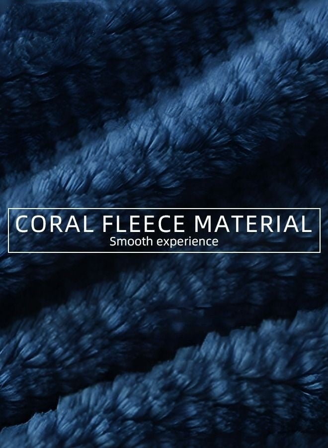 Men's Coral Fleece Bathrobes Thickened Nightgowns Skin-Friendly Material Homewear Navy Blue - Image 4