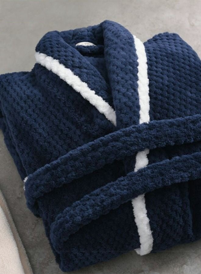Men's Coral Fleece Bathrobes Thickened Nightgowns Skin-Friendly Material Homewear Navy Blue - Image 5