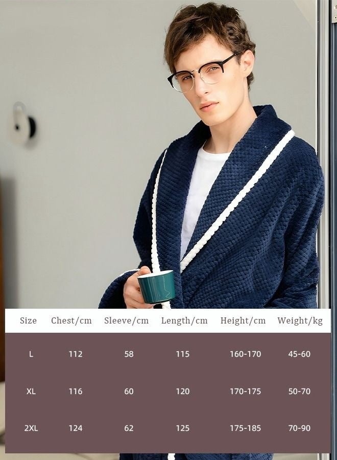 Men's Coral Fleece Bathrobes Thickened Nightgowns Skin-Friendly Material Homewear Navy Blue - Image 3