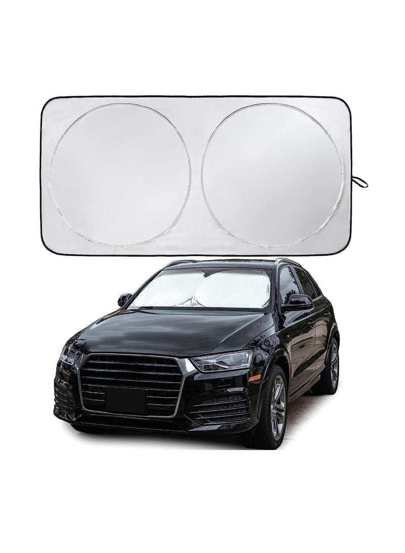 Yuwell Round Foldable Car Windshield Sunshade Front Windshield Reflective Protector Top Blocks UV Rays And Sun Heat Protection Keeps Vehicle Cooler During Hot Sunny Days 140X67CM  - Image 1