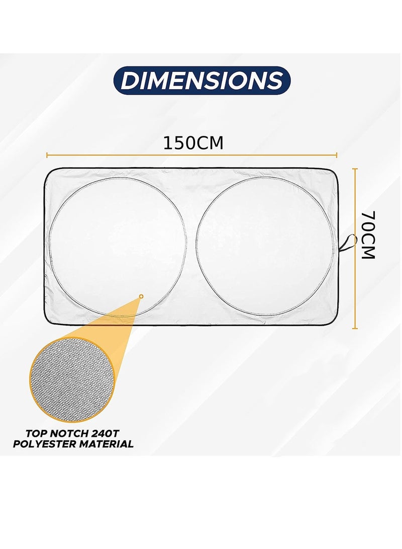 Yuwell Round Foldable Car Windshield Sunshade Front Windshield Reflective Protector Top Blocks UV Rays And Sun Heat Protection Keeps Vehicle Cooler During Hot Sunny Days 140X67CM  - Image 2