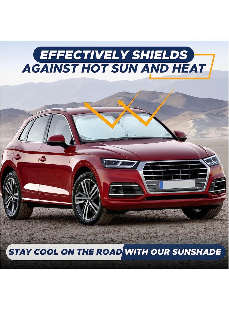Yuwell Round Foldable Car Windshield Sunshade Front Windshield Reflective Protector Top Blocks UV Rays And Sun Heat Protection Keeps Vehicle Cooler During Hot Sunny Days 140X67CM  - Image 3