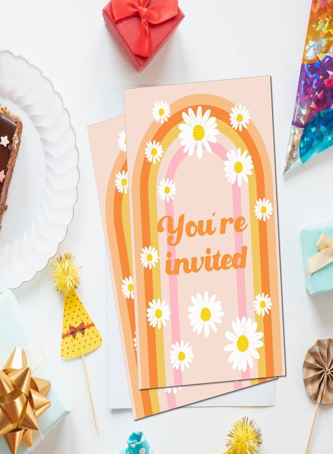 Soiceu Cute Five is a Vibe Groovy 5th Birthday Party Invitations with Envelopes Set of 20 Rainbow 70s Groovy 5 Years Old Birthday Party Invites - Image 3