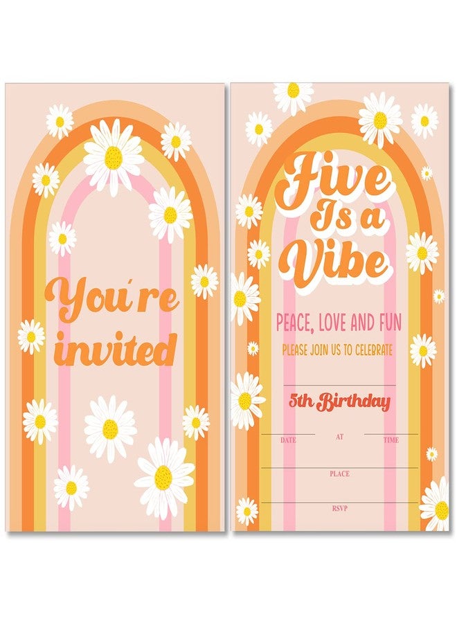 Soiceu Cute Five is a Vibe Groovy 5th Birthday Party Invitations with Envelopes Set of 20 Rainbow 70s Groovy 5 Years Old Birthday Party Invites - Image 1