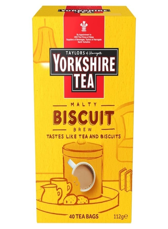 Yorkshire Tea Malty Biscuit Brew, Black Tea, Pillow Tea Bags, 40 Count (Pack of 1), Caffeinated, Enjoy Hot or Iced, 40 Teabags - Image 1