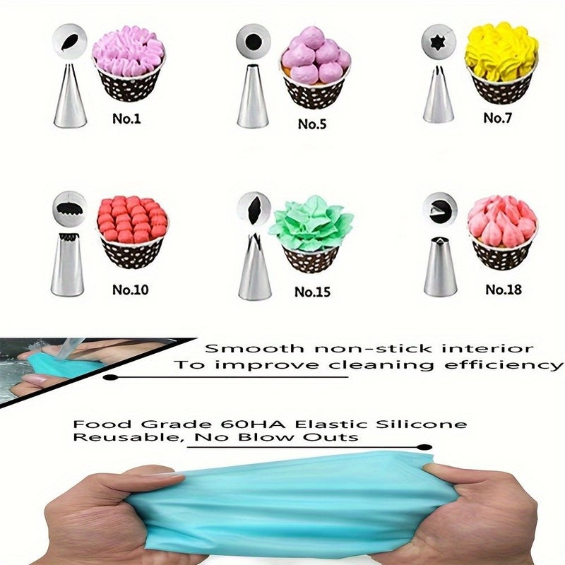 طقم أكياس الأنابيب الزرقاء مقاس 11.8 بوصة، 8 قطع من أطراف التزيين ومحول التوصيل - Image 2