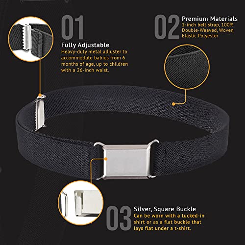 HOLD'EM children’s Elastic silver Buckle Belts Boys girls Toddler Size 2t 3t 4t 5t - Black - Image 3