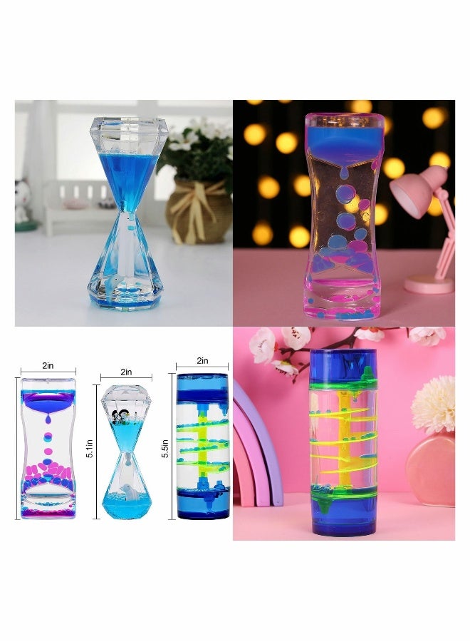 Liquid Motion Bubbler for Kids and Adults, 3-Pack Hourglass Liquid Bubbler Timer Toys, Sensory Play Fidget Toy, Management Desk Decor, Quicksand Liquid Ornaments Gifts