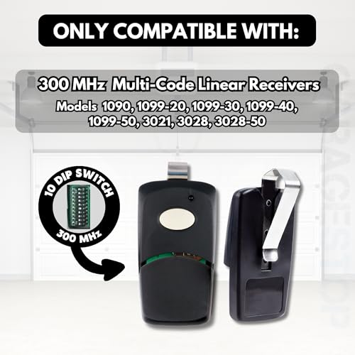 GARAGE STOP 1 for Linear Multicode 3089 308911 MCS308911,1089, 3070, 3060, 10 dip Switch Gate Opener Remote 300MHz, Garage Door Opener Remote, Garage Clicker Replacement, (Black) - Image 5
