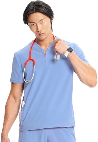 Cherokee Infinity Mens Partial Zip V-Neck Scrub Top, Rib-Knit Panels, 2 Zip Pockets, 1 Welt Pocket PROTX2 Fabric Plus Size - IN702A, 2XL, Ciel Blue - Image 3