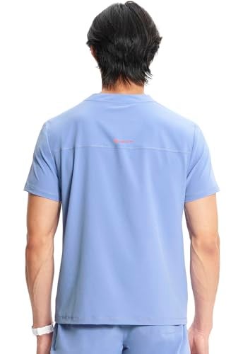 Cherokee Infinity Mens Partial Zip V-Neck Scrub Top, Rib-Knit Panels, 2 Zip Pockets, 1 Welt Pocket PROTX2 Fabric Plus Size - IN702A, 2XL, Ciel Blue - Image 2