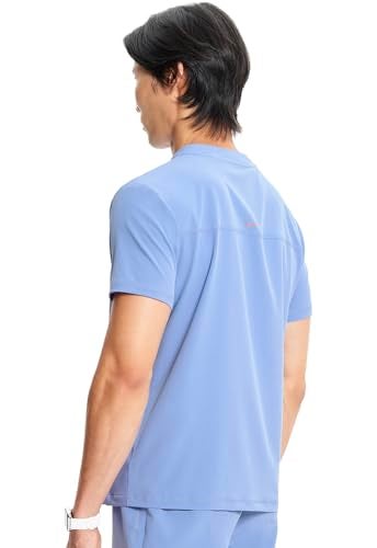 Cherokee Infinity Mens Partial Zip V-Neck Scrub Top, Rib-Knit Panels, 2 Zip Pockets, 1 Welt Pocket PROTX2 Fabric Plus Size - IN702A, 2XL, Ciel Blue - Image 4