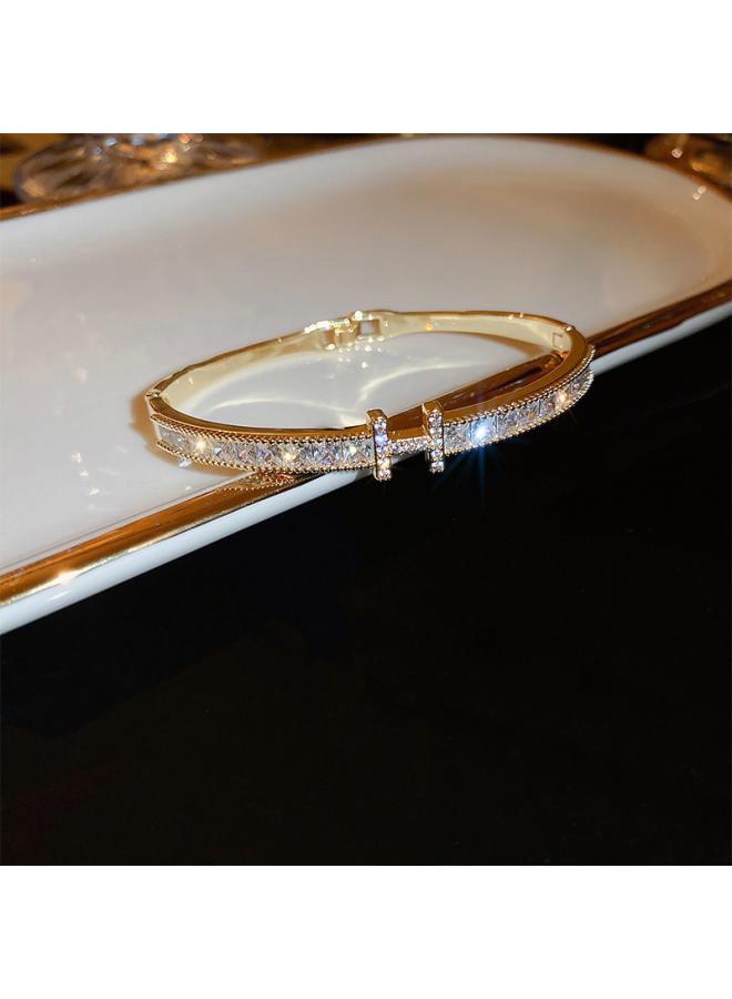 NIBEMINENT Real Gold Electroplated Zircon Letter Bracelet Cool Style Personalized Super Flash Snake Fashionable Metal For Women 