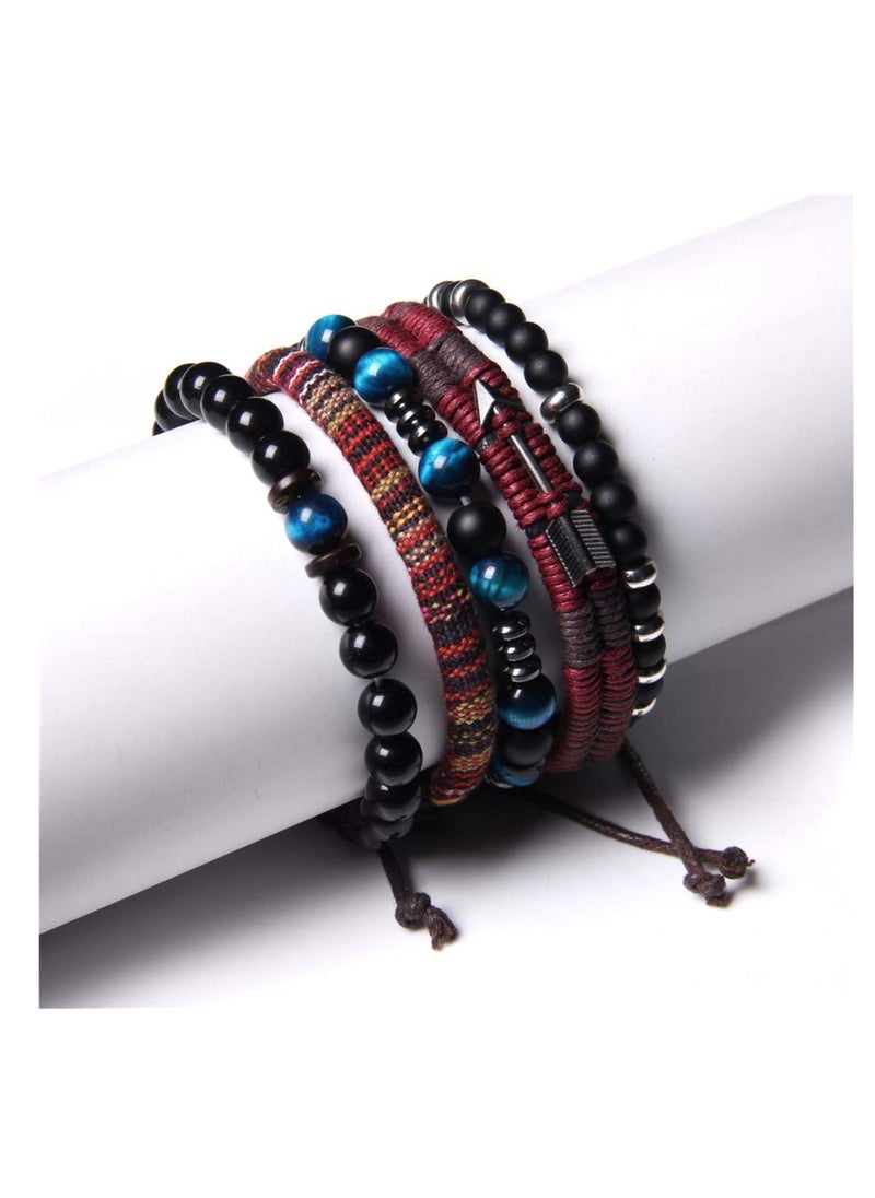 SYOSI - Braided Leather Bracelets for Men Women Wrap Tiger Eye Lava Rock Beads Bracelet Woven Ethnic Tribal Rope Wristbands Set Adjustable - Image 1