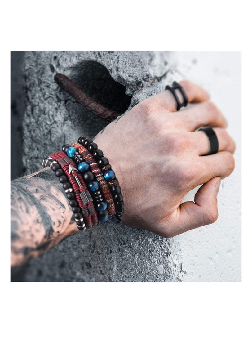 SYOSI - Braided Leather Bracelets for Men Women Wrap Tiger Eye Lava Rock Beads Bracelet Woven Ethnic Tribal Rope Wristbands Set Adjustable - Image 1