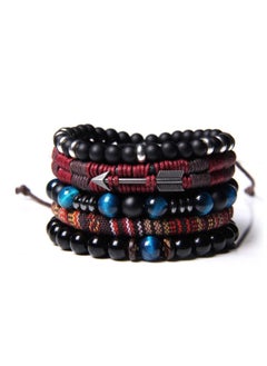 Braided Leather Bracelets for Men Women Wrap Tiger Eye Lava Rock Beads Bracelet Woven Ethnic Tribal Rope Wristbands Set Adjustable