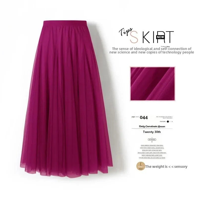 Carefully Selected 720-Degree Square Dance Red Mesh Long Skirt with Large Flares, Slimming A-Line Skirt That Covers the Hips and Makes You Look Slimmer, Purple Mesh - Image 3
