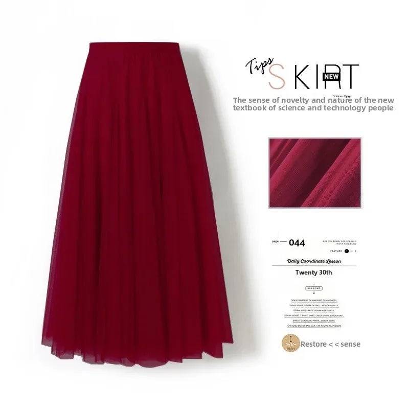 Carefully Selected 720-Degree Square Dance Red Mesh Long Skirt with Large Flares, Slimming A-Line Skirt That Covers the Hips and Makes You Look Slimmer, Purple Mesh - Image 5