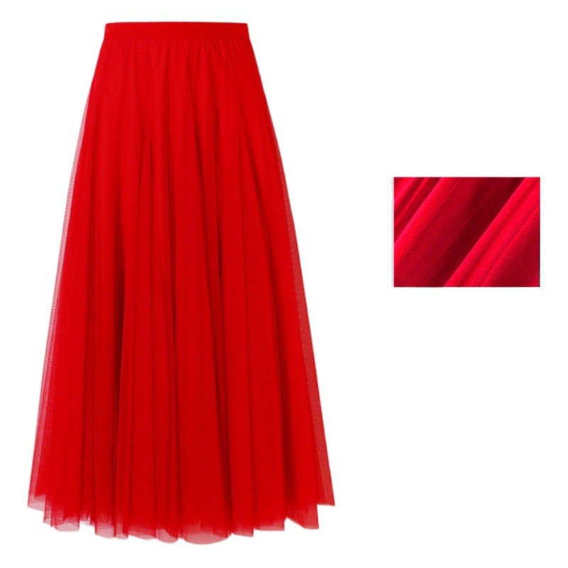 Carefully Selected 720-Degree Square Dance Red Mesh Long Skirt with Large Flares, Slimming A-Line Skirt That Covers the Hips and Makes You Look Slimmer, Purple Mesh - Image 2