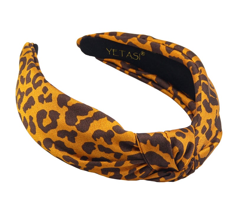 YETASI Satin Brown Headbands for Women are Unique Orange Cheetah Headband is Classy Knotted Headband is Leopard Top Knot Head band Fashion Designer