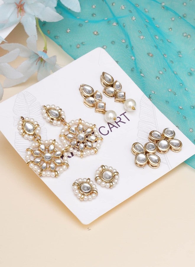 Karatcart Set of 4 Handcrafted Kundan Earrings Combo for Women (33010324) - Image 2