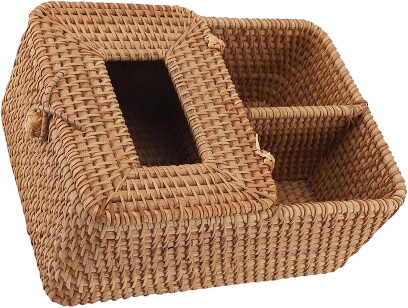 Square Handmade Rattan Tissue Box With Lid For Home Kitchen Office Decorative Organizer - Image 3