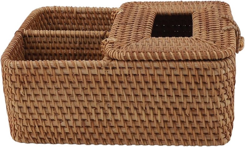 Square Handmade Rattan Tissue Box With Lid For Home Kitchen Office Decorative Organizer - Image 4