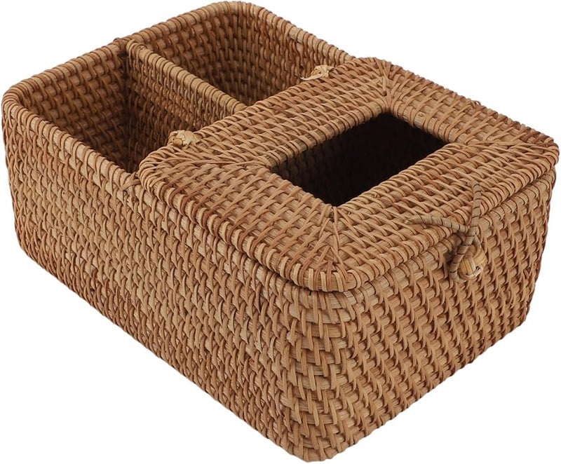 Square Handmade Rattan Tissue Box With Lid For Home Kitchen Office Decorative Organizer - Image 5