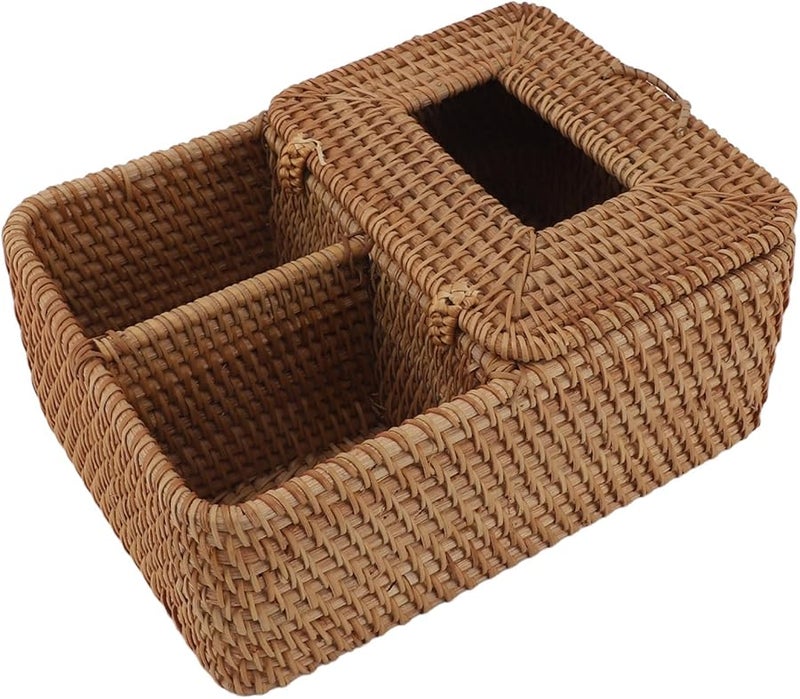 Square Handmade Rattan Tissue Box With Lid For Home Kitchen Office Decorative Organizer - Image 2