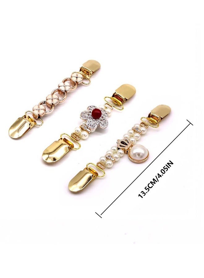 3PCS Tie Up Sweater Clip and Scarf Clip Set, Vintage Dress Clips Back Cinch Clip for Clothing, Shawl Clasps, Ladies Dress Chain Cardigan, Retro Cardigan Collar  Brooch Clips，3 Styles - Image 4
