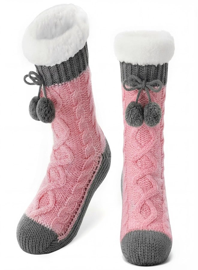 Janmercy Women Sipper Fuzzy Grips Socks Winter Warm Thick Thermal Non Slip Cozy Fleece Fluffy Socks for Valentine's Day Gift(Pink) - Image 1