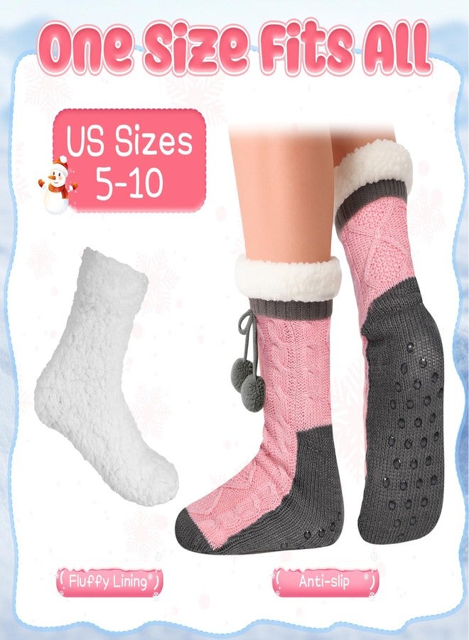 Janmercy Women Sipper Fuzzy Grips Socks Winter Warm Thick Thermal Non Slip Cozy Fleece Fluffy Socks for Valentine's Day Gift(Pink) - Image 5