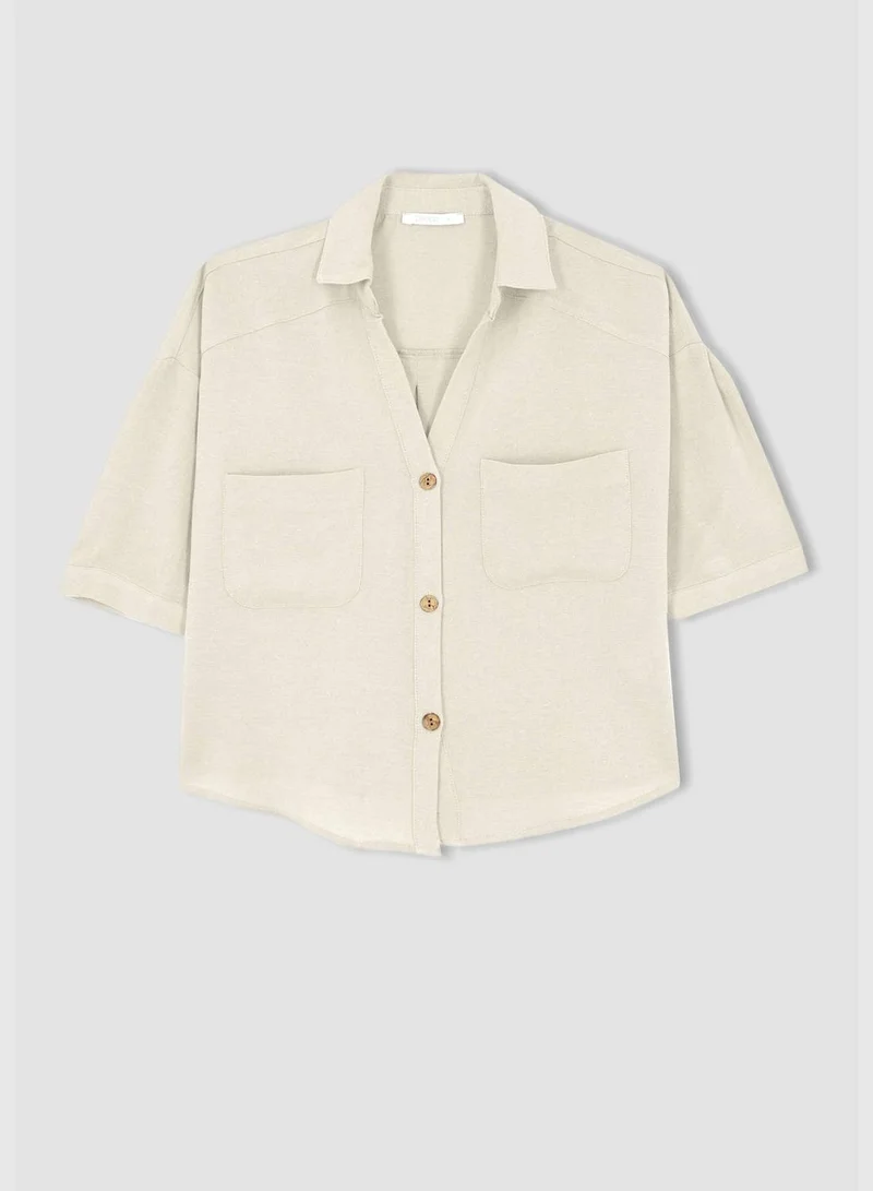 DeFacto Woman Cropped Fit Short Sleeve Shirt