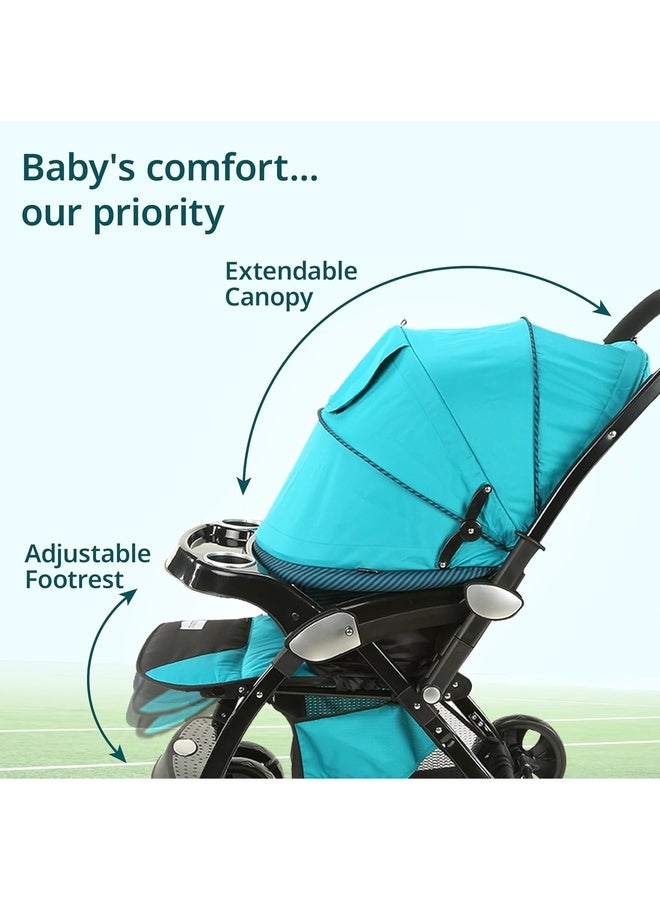 Luvlap Galaxy Baby Stroller, Pram for Baby with 5 Point Safety Harness, Spacious Cushioned seat with Multi Level seat Recline, Easy Fold, Lightweight Stroller for 0 to 3 Years (Green & Black) - Image 2