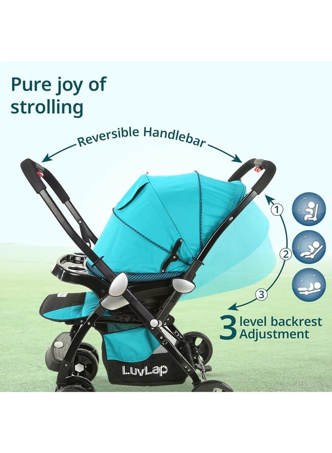 Luvlap Galaxy Baby Stroller, Pram for Baby with 5 Point Safety Harness, Spacious Cushioned seat with Multi Level seat Recline, Easy Fold, Lightweight Stroller for 0 to 3 Years (Green & Black) - Image 3